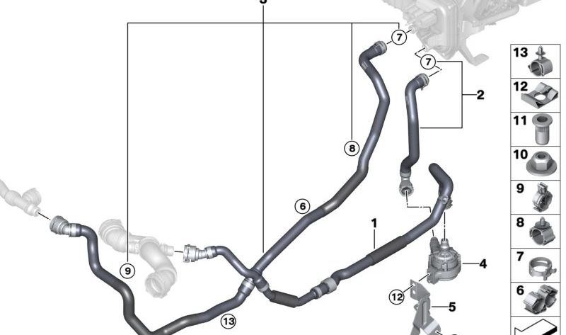 Mangueira de refrigeração frontal OEM 64218088928 Para BMW 2er G87, 3º G80/G80N/G81/G81N, 4ER G82/G82N/G83/G83N. BMW original.