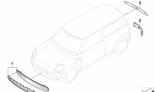 Rejilla lateral izquierda cromada OEM 51122755533 para MINI R55 {Cooper S, Cooper S JCW} compatible con modelos de 2007 a 2014. Pieza original MINI.