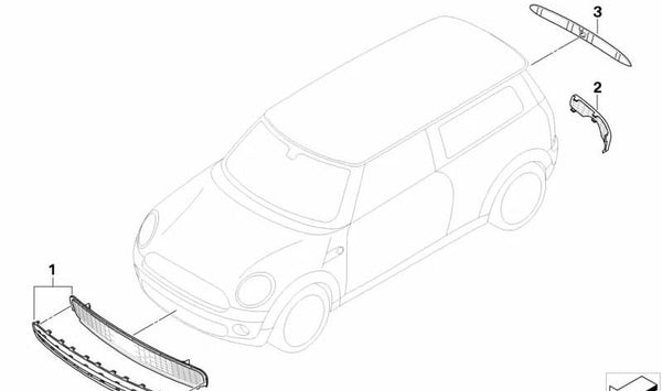Rejilla lateral izquierda cromada OEM 51122755533 para MINI R55 {Cooper S, Cooper S JCW} compatible con modelos de 2007 a 2014. Pieza original MINI.
