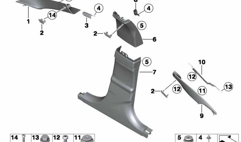 Embellecedor interior pilar A izquierdo OEM 51438051013 para BMW F06, F06N, F13, F13N. Color antracita. Original BMW.