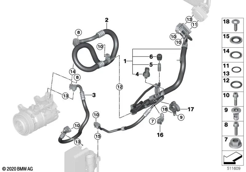 Tube à double réfrigérant pour BMW F20N, F21N, F22, F23, F30N, F31N, F34N, F35N, F32, F33, F36 (OEM 64539337126). BMW d'origine.