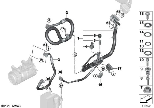 Double coolant pipe for BMW F20N, F21N, F22, F23, F30N, F31N, F34N, F35N, F32, F33, F36 (OEM 64539337126). Genuine BMW.