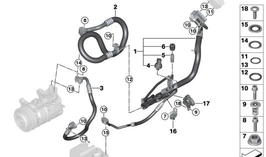 Supporto del tubo di condizionamento dell'aria OEM 07149352228 per BMW F20, F21, F22, F23, F30, F31, F34, F32, F33, F36. BMW originale.
