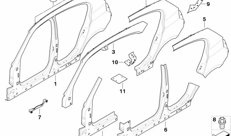 Pilar A exterior izquierdo OEM 41217157253 para BMW E87 (116d, 116i) modelos con motor N45, N43, N47. Años 2007–2011. Pieza original BMW.