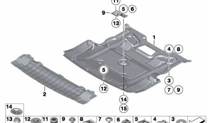 Pieza intermedia para cubre motor OEM 51757898889 para BMW Serie 7 {F01, F01N, F02, F02N, F04}. Original BMW.