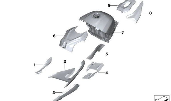 Cubierta del depósito con decoración izquierda OEM 46817922131 para motos BMW M1000RR (K66), M1000R (KM3). Original BMW Motorrad.