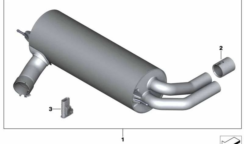 M Performance silencer OEM 18302411186 for BMW F30, F31, F32, F33, F36. Original BMW spare part.
