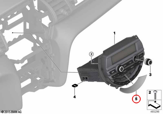 Embellecedor chromé pour radio OEM 65126804679 pour MINI F54 Clubman, F55, F56 et F57 Cabrio. Original MINI.