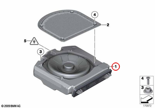 Rechts Subwoofer OEM 6513262266 für BMW F40, F44. Original BMW.
