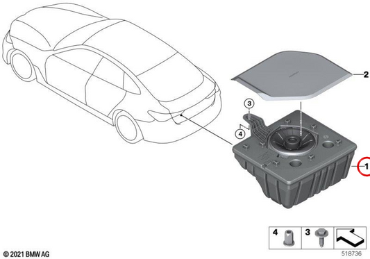 Subwoofer OEM 65132622887 per BMW G26. BMW originale.