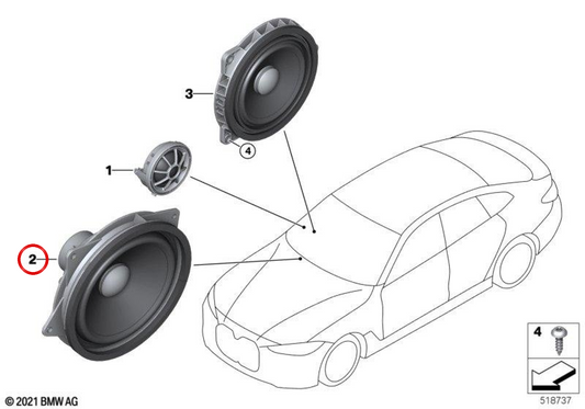 Altavoz de graves OEM 65135A12337 para BMW G26. Original BMW.