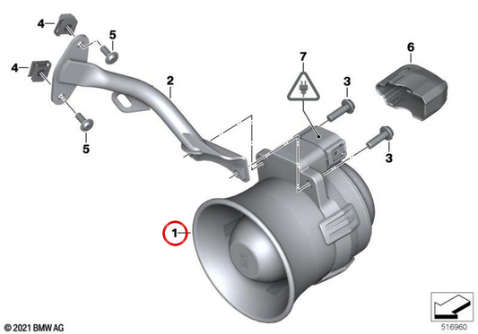 Sistema de sirena multitono derecha OEM 65137688718 para motos BMW R 1200 RT, F 700 GS, F 800 GT... y más. Original BMW Motorrad.