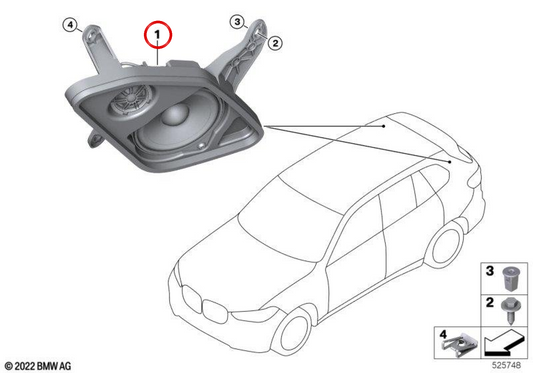 Soporte altavoz pilar D derecho OEM 65137952130 para BMW G06, F96, G09. Original BMW.