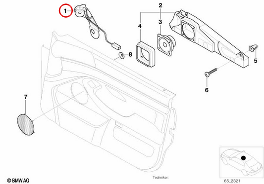 Akute linke Stereo -Lautsprecher OEM 65138362527 für BMW E39. Original BMW.