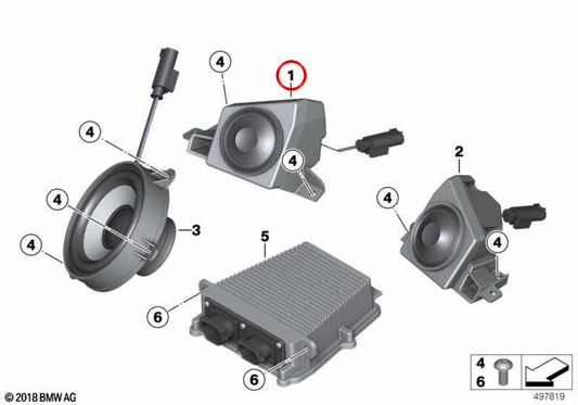Altavoz adicional trasero derecho OEM 65138564604 para motos BMW K 1600 Bagger (K61)… y más. Original BMW Motorrad