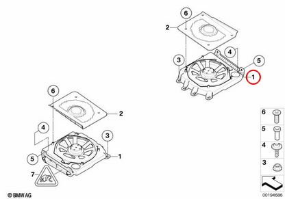Subwoofer derecho OEM 65139143134 para BMW E60, E61, E63, E64. Original BMW.