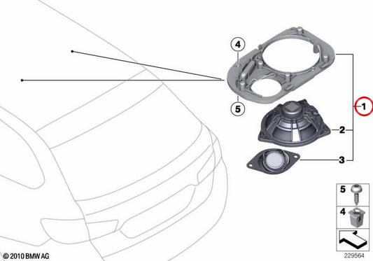 Suporte para alto-falante superior esquerdo OEM 65139239147 para BMW F11. BMW genuíno.