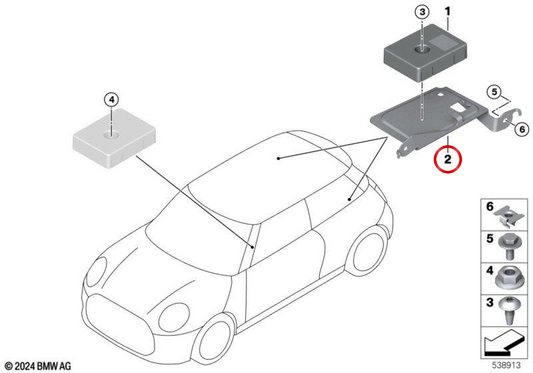 OEM Rear Left Bracket 65152622723 for MINI F56, F56 BEV, F56 LCI, F66. Original MINI.