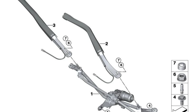 Windshield Wiper Mechanism with Motor for BMW 7 Series G70 (OEM 61615A709C2). Original BMW.