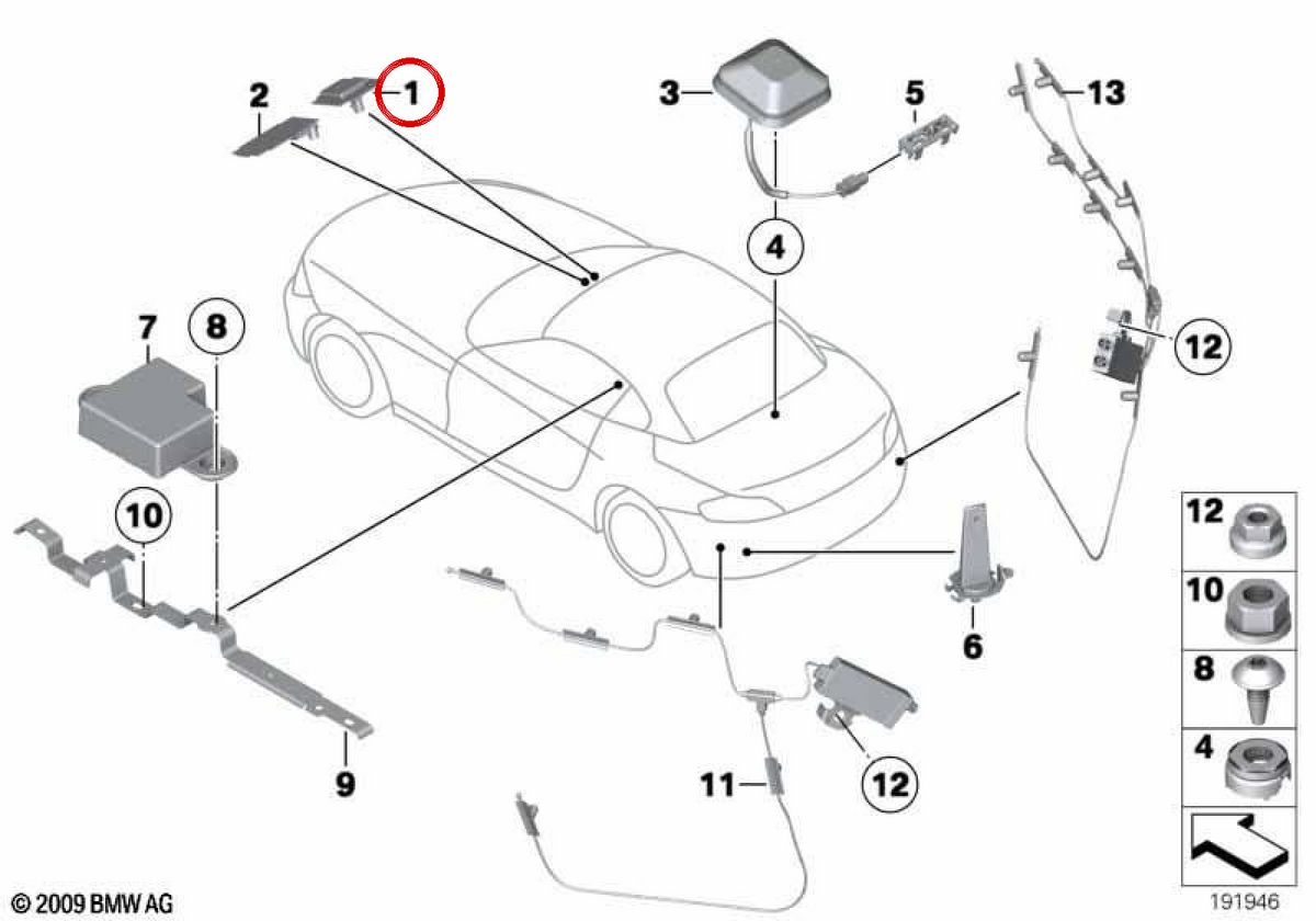 Antenna GPS OEM 65209123783 per BMW E89. BMW originale.