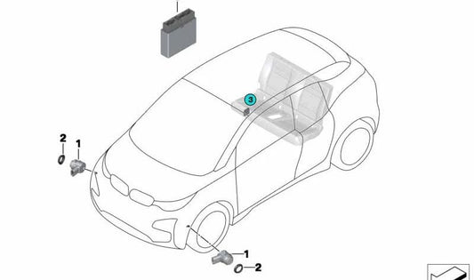 Sensor de aparcamiento ultrasónico color plata Andesit OEM 66209311259 para BMW i3 I01 {60Ah, 94Ah, 120Ah, Rex - compatible con modelos desde 2013 hasta 2022}. Original BMW.