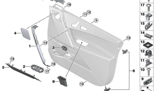 rejilla altavoz puerta derecha OEM 51415A082B2 para BMW i20. Original BMW.
