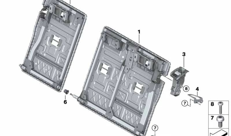 Soporte estructura respaldo OEM 52207398993 para BMW F40, F70. Pieza original BMW.