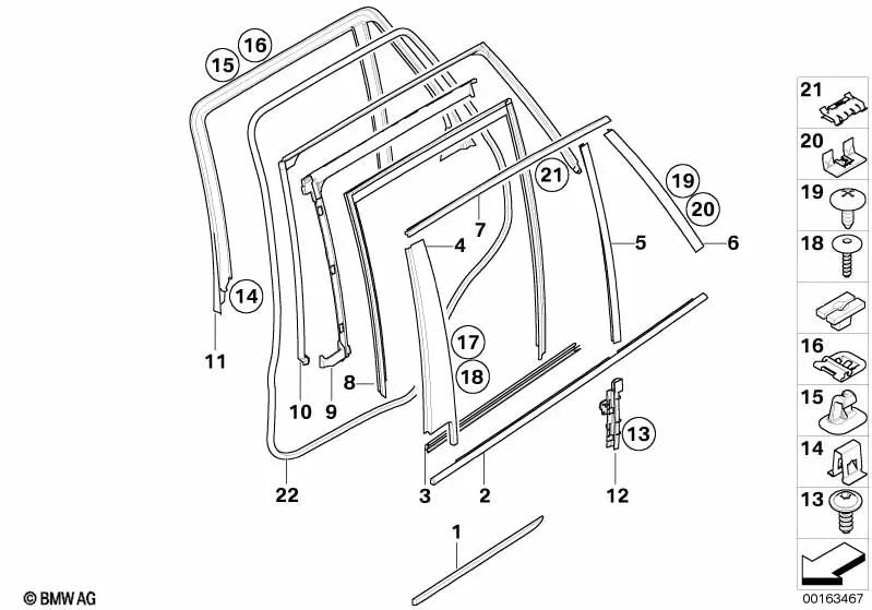 Moldura marco de ventana pilar B puerta trasera izquierda para BMW E70, E70N (OEM 51357207835). Original BMW.