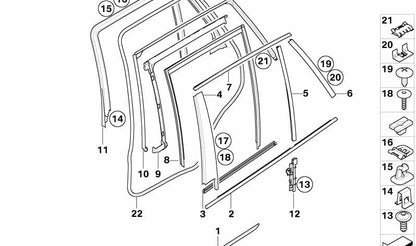 Moldura superior del marco de ventana puerta trasera derecha OEM 51357136962 para BMW E70. Original BMW.