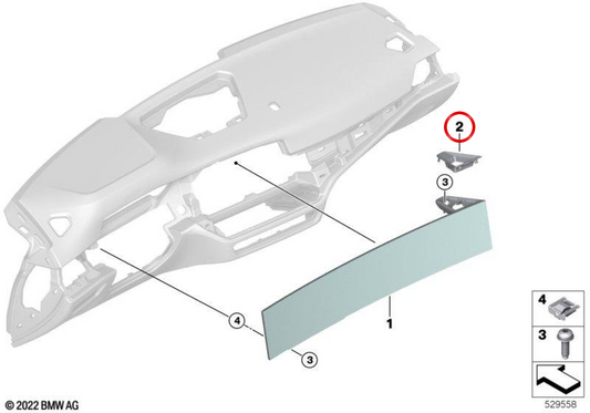 OM 65505AA2F3A0 Cadre d'embelliage d'écran pour BMW G42, G87, G20, G21, G80, G81, G22, G23, G26, G82, G83. BMW d'origine.