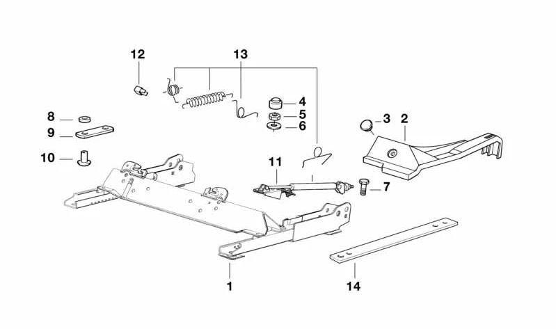 Guía asiento izquierdo OEM 52108234793 para BMW E36 {316g, 316i - BE11, BE12, BE21, BE22, CA11, CA12, CA21, CA22, CA71}. Repuesto original BMW.
