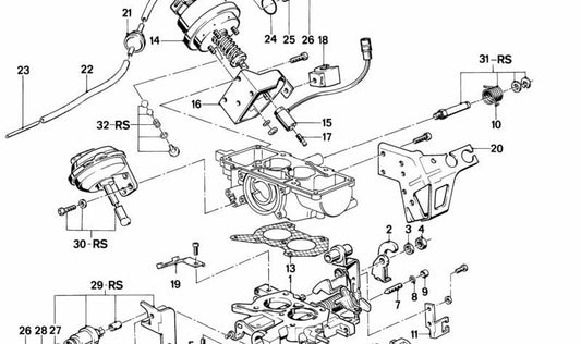 Palanca OEM 13111289901 para BMW E30 y E28. Pieza original BMW, parte del sistema del cuerpo de la mariposa (drosselklappengehäuse). Repuesto original para un funcionamiento óptimo.