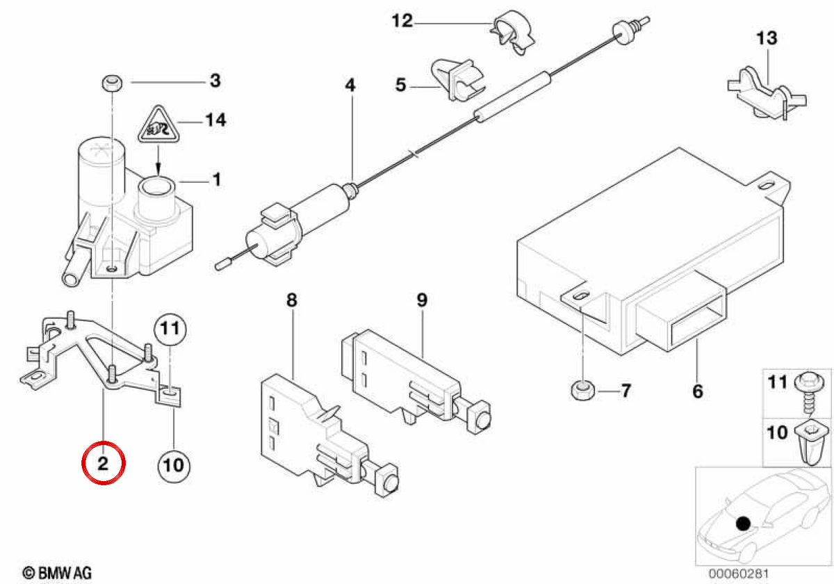 OEM Central Locking Actuator Support 65718377820 für BMW E39. Original BMW.