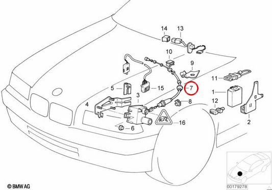 Cabo de controle de cruzeiro (Bowden) OEM 65718380075 para BMW E36 (316i, 318i, 320i, 323i, 325i, 328i, M3). BMW genuíno.
