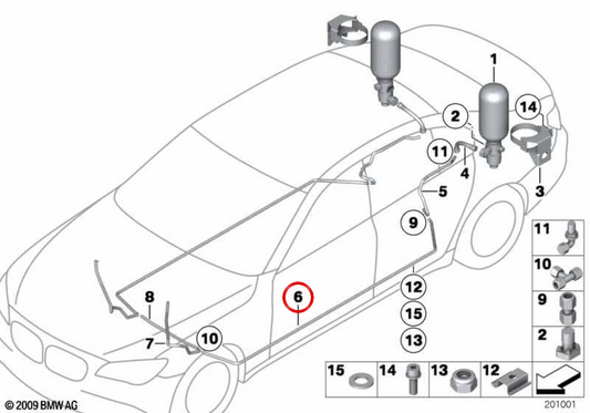 Tubo do sistema de extinção de incêndio no piso esquerdo OEM 65727258557 para BMW i3 (I01). BMW genuíno.