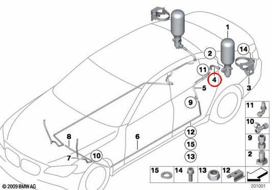 OEM Extinguisher Tube 65727258560 per BMW E81, E82, E87, E88, E90, E91, E92, E93, F20, F21, F30, F31, F32, F33, F34, F36, F10, F11, F07, F1 BMW originale.