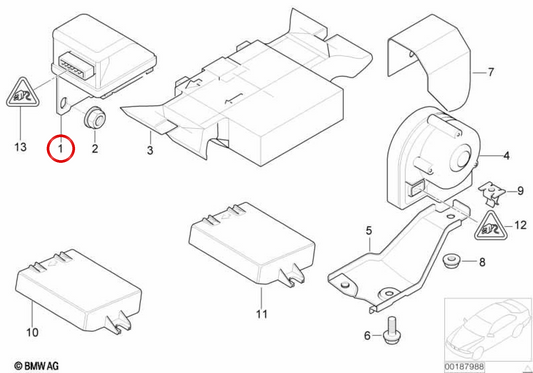 OEM -Sensor OEM 65756923209 für BMW E46, E53 und E52. Komponente des Anti -Diebstahl -Alarmsystems mit Innenbewegungssensor. Original BMW.