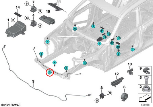 Sensor de proteção de pedestres PTS OEM 65765A4FC70 para BMW G05, G18, F95, G06, F96, G07. BMW genuíno.