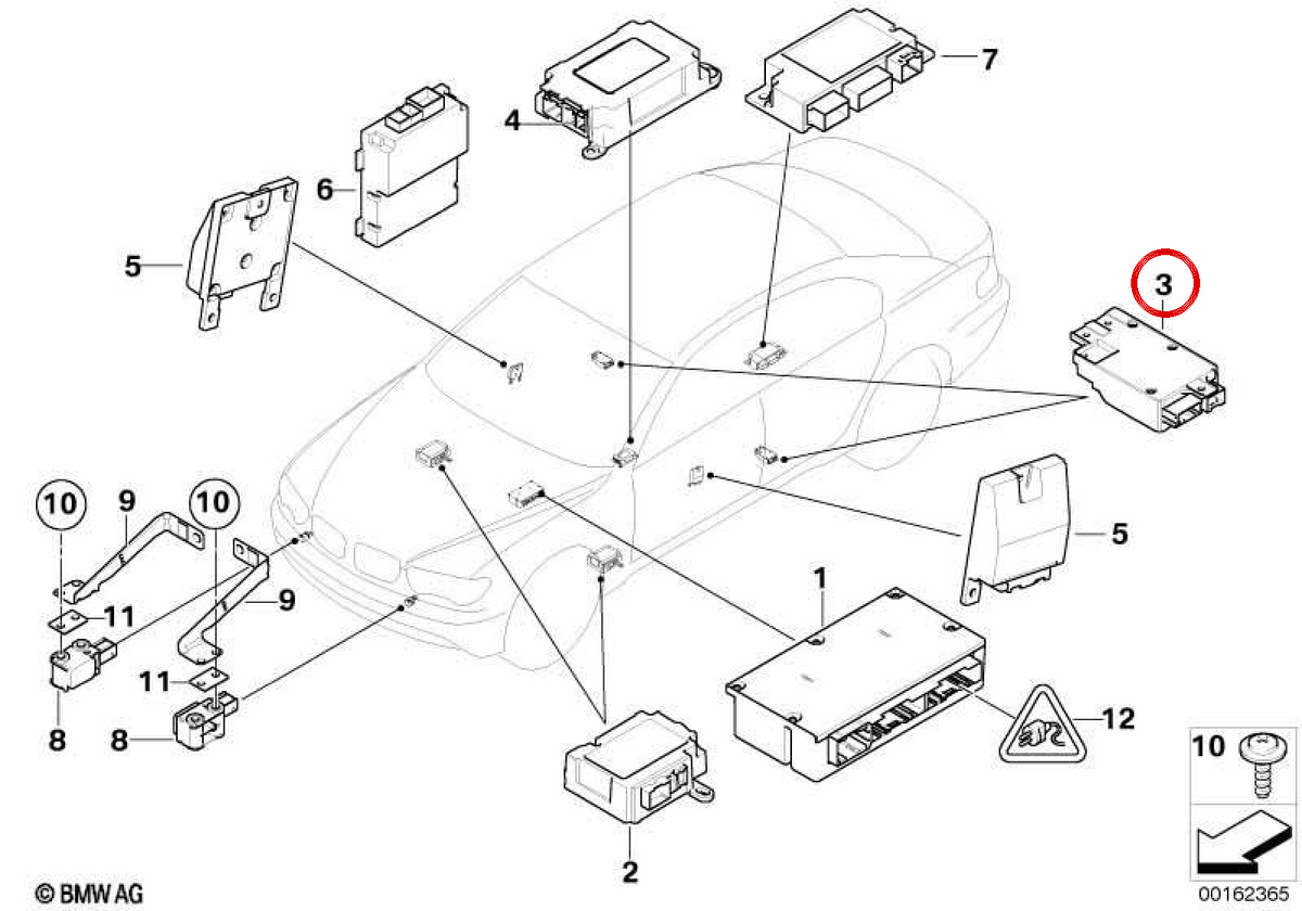 Sensor de pilar B derecho OEM 65776970895 para BMW E65, E66. Original BMW.