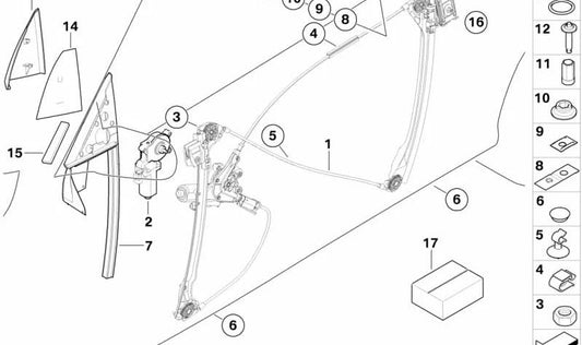 Accionamiento alzacristales delantero derecho OEM 67628362064 para BMW Serie 3 E46, Serie 6 E64, X5 E53, Z4 E85. Original BMW.