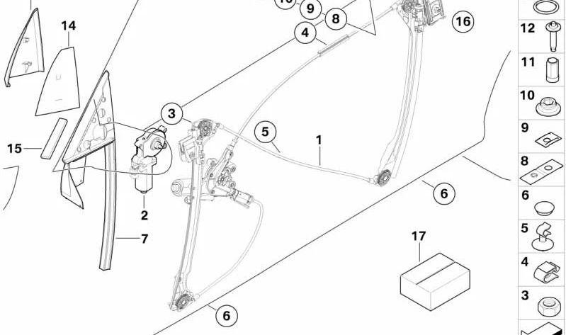 OEM 51338254128 Klemmplatte für BMW 3 E46 -Serie. Originaler BMW -Stück für den Frontfenstermechanismus.
