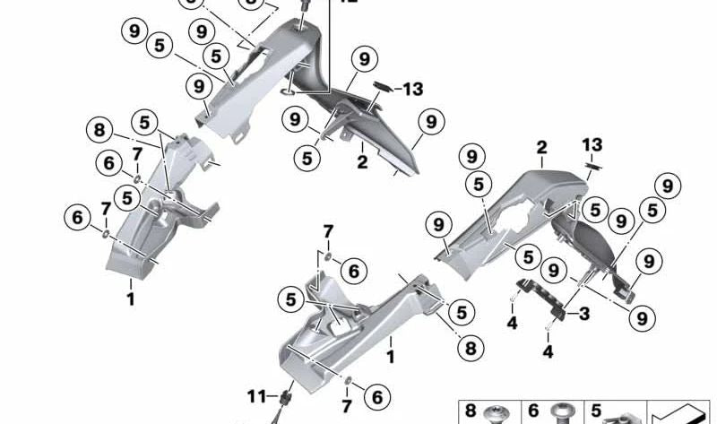 Revestimiento interior delantero derecho OEM 46638557414 para motos BMW K1600 GT, GTL, Bagger (K48, K61). Original BMW Motorrad.