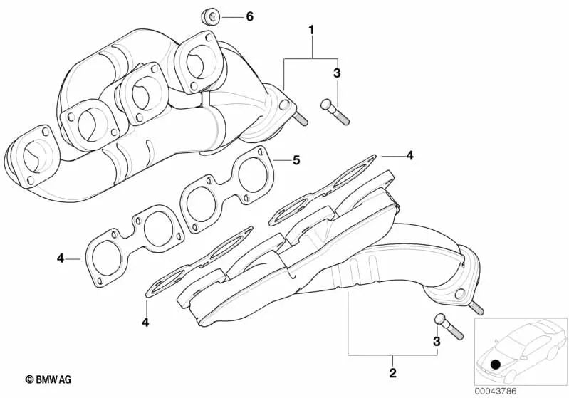 Exhaust manifold for BMW X5 E53 (OEM 11627500484). Original BMW