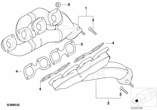 Exhaust manifold for BMW X5 E53 (OEM 11627500484). Original BMW