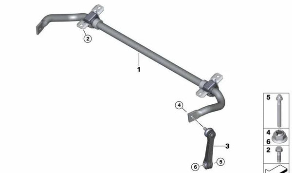 Barra estabilizadora trasera OEM 33557856913 para BMW F90. Original BMW.