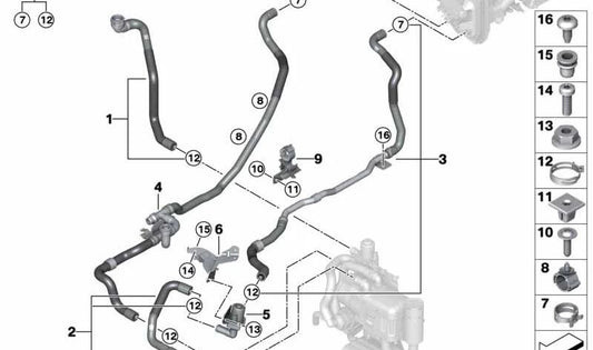 Manguera de refrigerante de avance OEM 64219398810 para BMW G05, G06, G07. Original BMW.