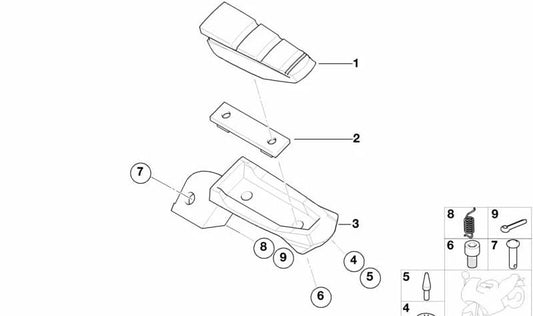 Descansa-pies derecho OEM 46712335346 para motos BMW F 650 CS, R 1100 S, R 1150 RS, R 1150 R, R 850 R... y más. Original BMW Motorrad.