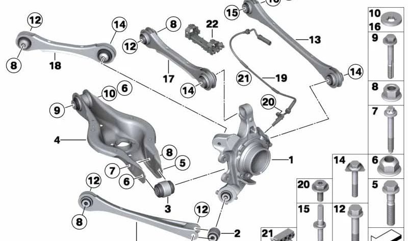Bieleta trasera izquierda con silentblock OEM 33326792539 para BMW F20, F20N, F21, F21N, F22, F22N, F23, F23N, F30, F30N, F31, F31N, F34, F34N, F35, F35N, F32, F32N, F33, F33N, F36, F36N. Original BMW.