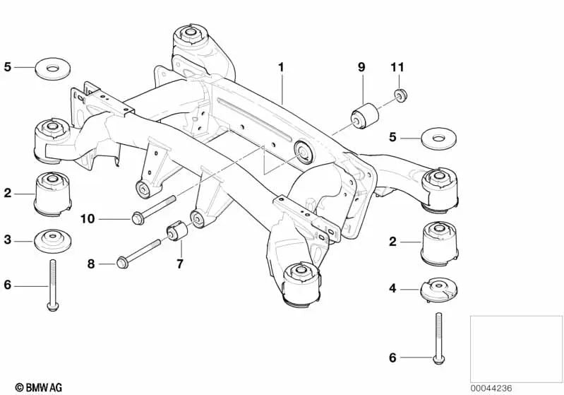 Cuscinetto in gomma posteriore per BMW X5 E53 (OEM 33176770456). BMW originale