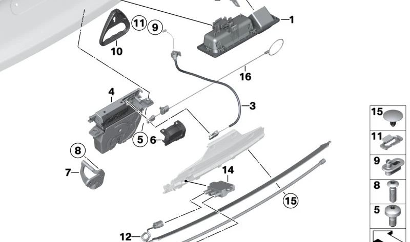 Cierre trasero maletero OEM 51247255634 para BMW F30, F30N, F35, F35N, F80, F80N, F32, F32N, F82, F82N. Original BMW.